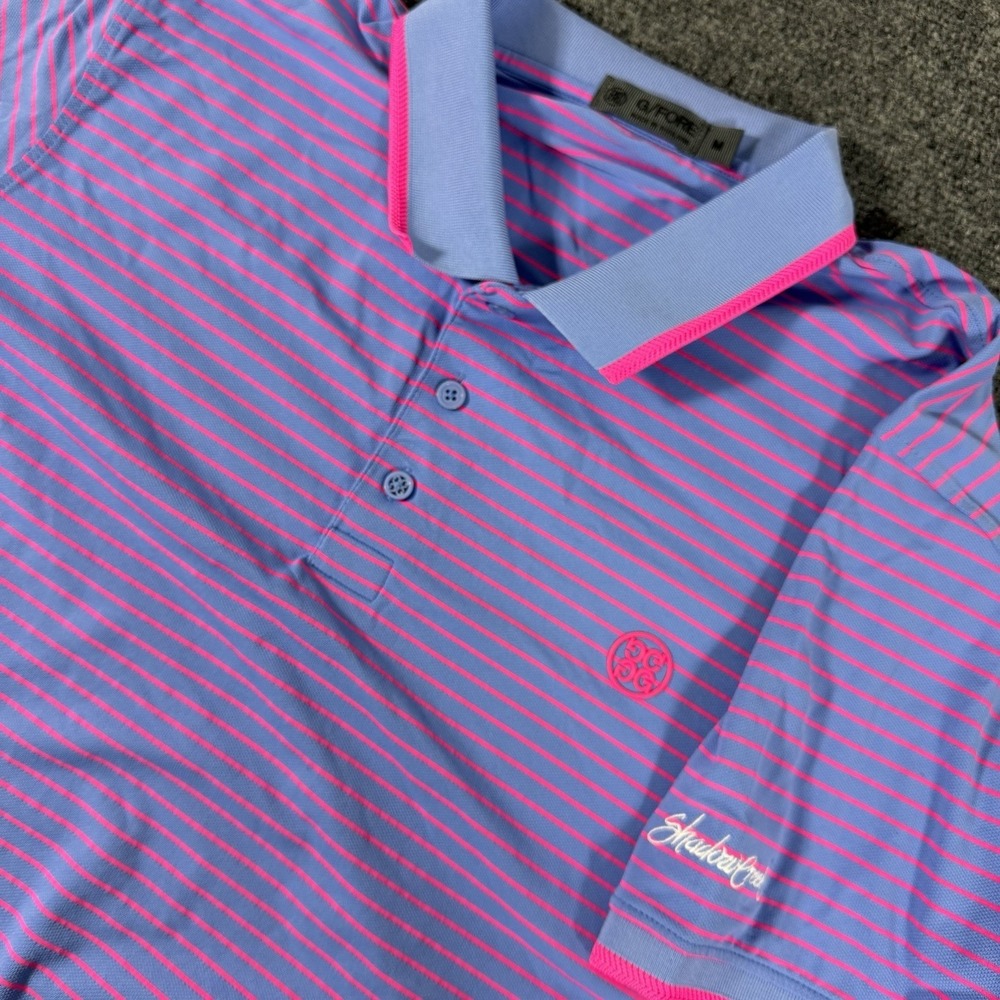G Fore Golf Polo Shirt Men's M Purple Striped Performance Stretch Shadow Creek